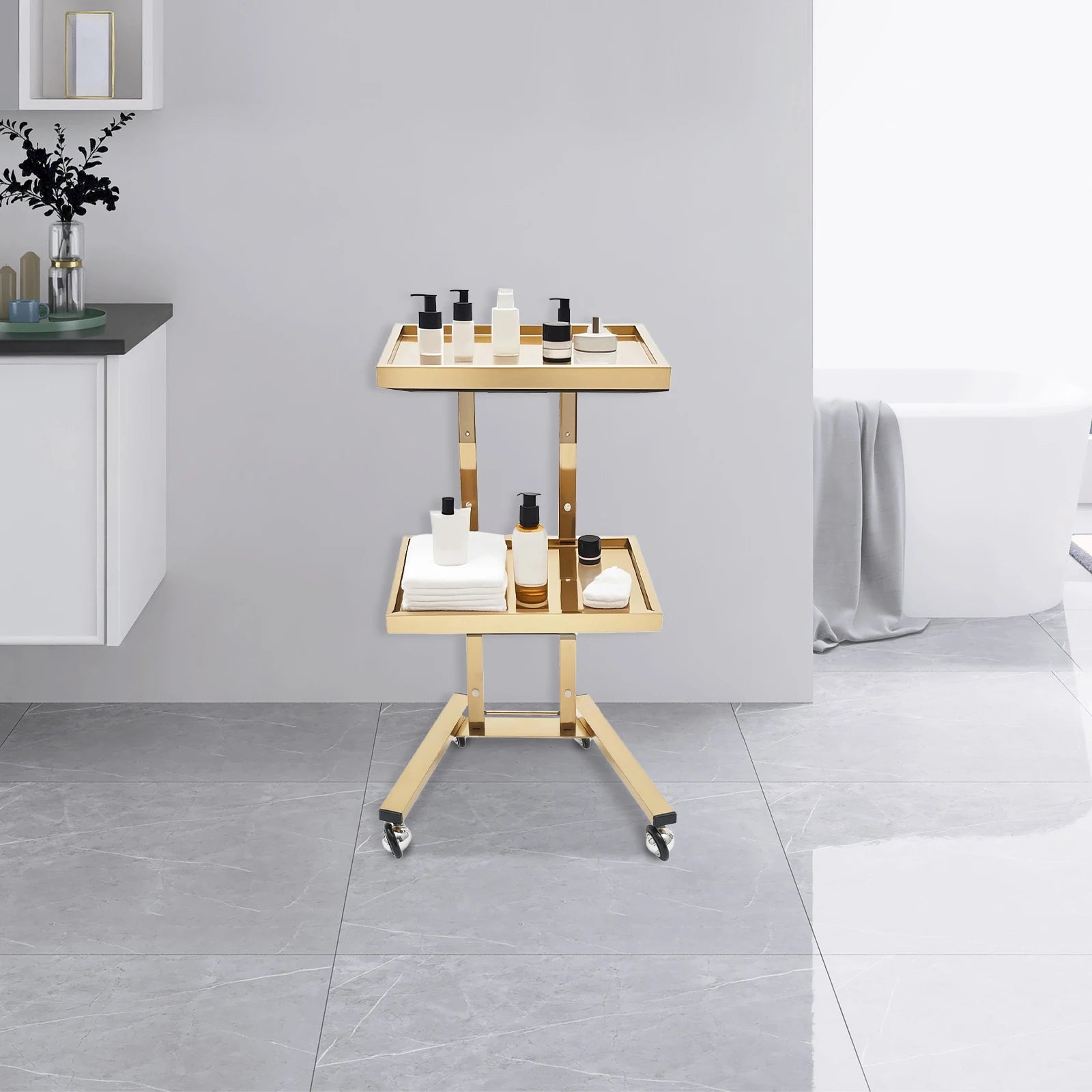 Lashelier Gold 2-Tier Salon Trolley with Swivel Wheels